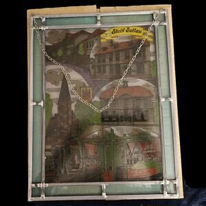 Vintage German Stained Glass Panel Stadt Soltau Leaded Art Glass Hanging